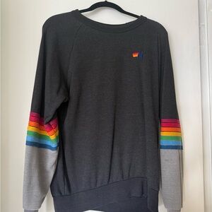 Aviator Nation Black Sweatshirt with Rainbow Stripes
